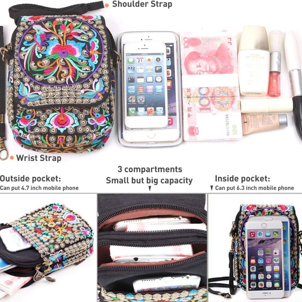 Embroidered Cute Mini Crossbody Bag For Women Small Handbags Wristlet Wallet Bag View 6